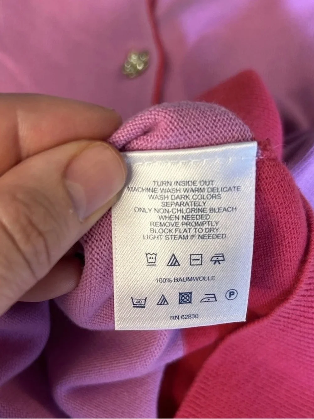 Lands' End Pink Striped Crewneck Cardigan Sweater